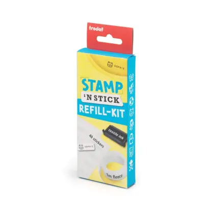 Trodat Stamp 'N Stick Refill Kit — replacement ink cartridge, 40 stickers, 1 m iron-on fleece