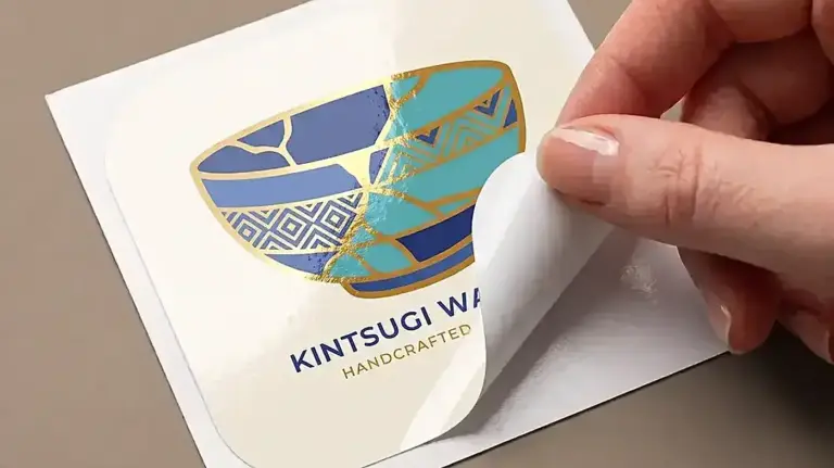 Peeling a gloss vinyl sticker from its backing to show the kiss-cut finish