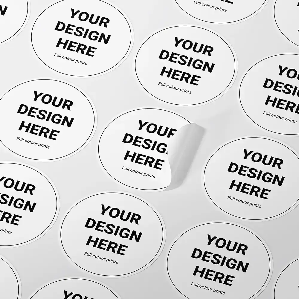 Circular kiss-cut vinyl stickers supplied on a sheet