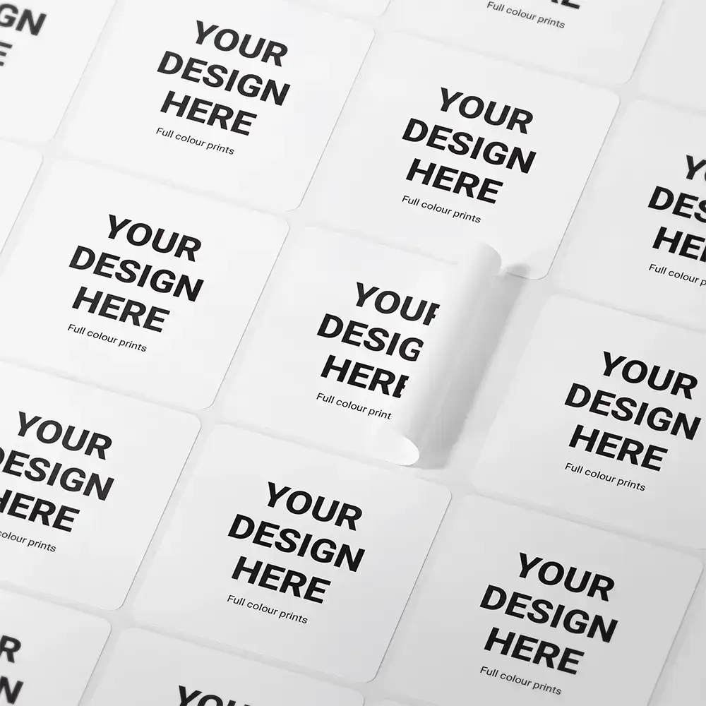 Rectangular kiss-cut vinyl stickers supplied on a sheet