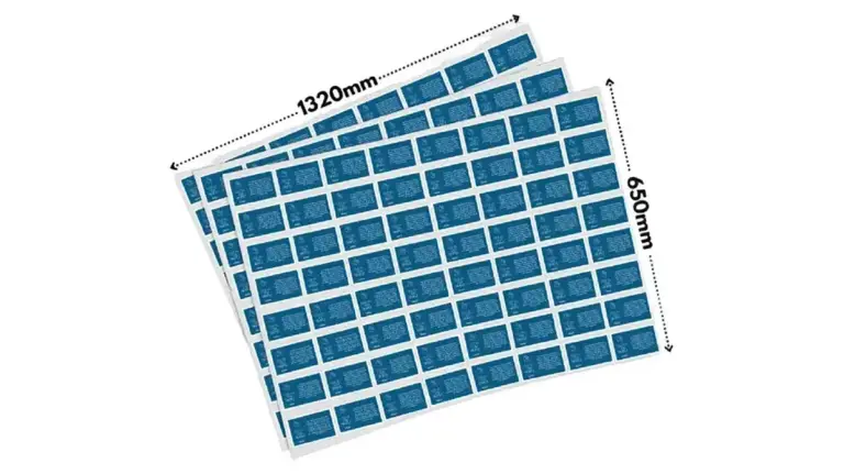Full sticker sheet measuring 1320 by 650 mm with rectangular kiss-cut labels