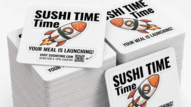Tall stack of square kiss-cut stickers, each supplied on its own backing